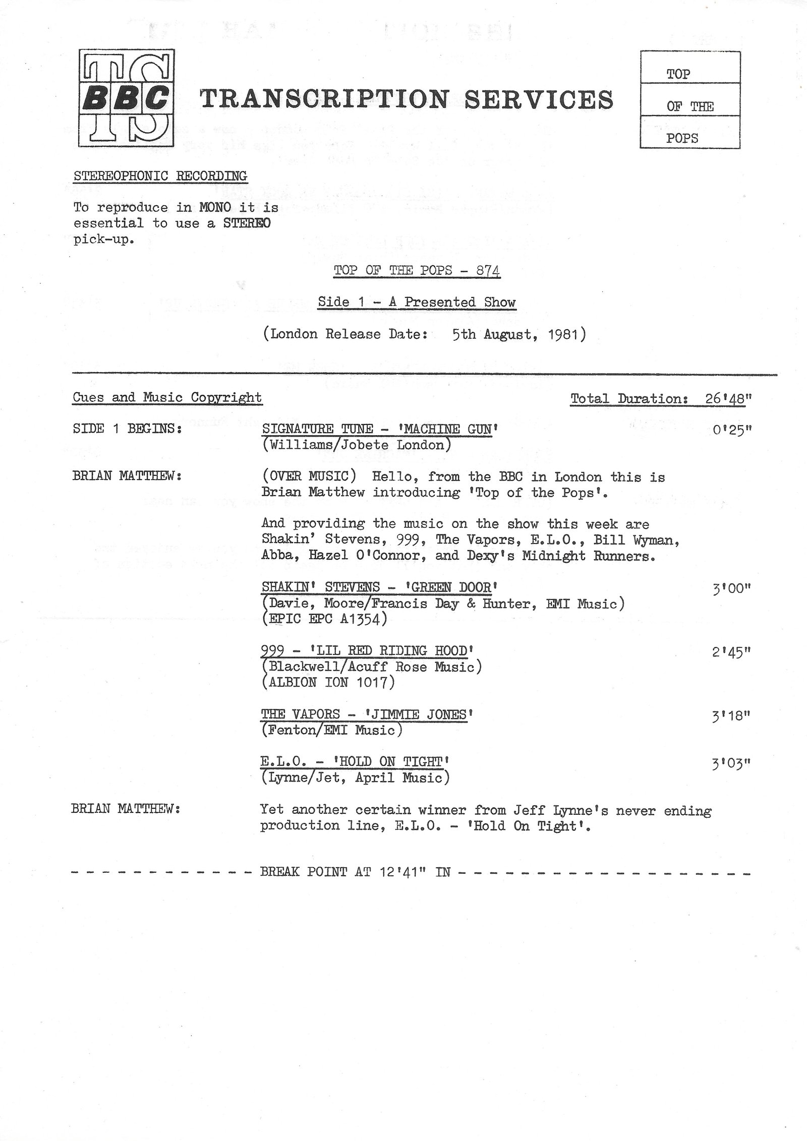 149010 - S Top of the pops - 874 Various Inserts from 149010 - S